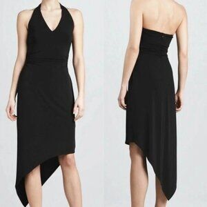 David Meister Black Halter Dress Party Asymmetric Hem